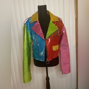 Rainbow Runner Glitter Moto Jacket Size Large